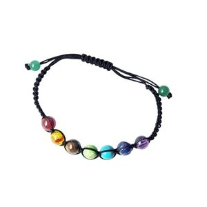 NEW Rainbow Chakra Beaded Adjustable Bracelet w/ Real Amethyst Turquoise Lapis